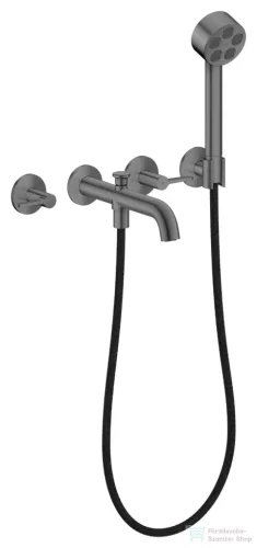 Hansgrohe AXOR ONE falsík alatti kádtöltő csaptelep zuhanyszettel, alaptest nélkül, szálcsiszolt fekete króm 48444340