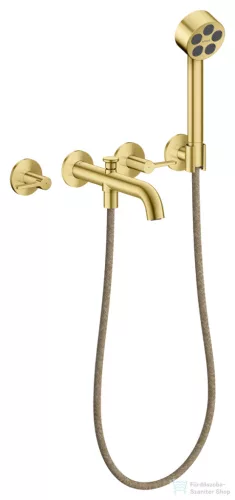 Hansgrohe AXOR ONE falsík alatti kádtöltő csaptelep zuhanyszettel, alaptest nélkül, szálcsiszolt sárgaréz 48444950