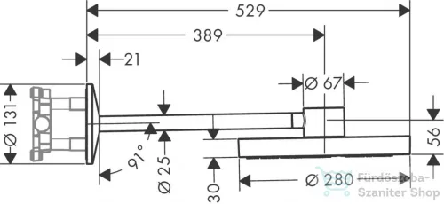 Hansgrohe AXOR ONE 280 fejzuhany zuhanykarral,alaptest nélkül,2 jet, króm 48492000