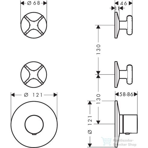 Hansgrohe AXOR ONE falsík alatti termosztátos kád/zuhany csaptelep alaptest nélkül, szálcsiszolt sárgaréz 48712950
