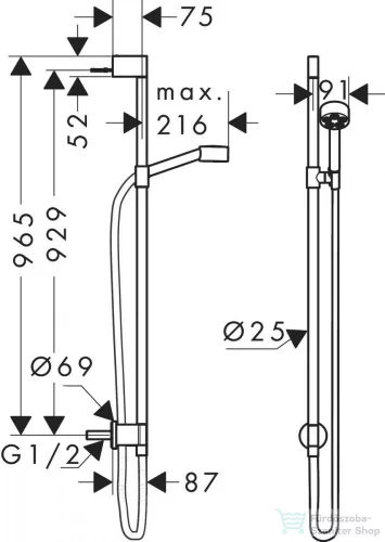 Hansgrohe AXOR ONE 75 Ecosmart zuhanyszett 1jet, gégecsőcsatlakozóval, matt fekete 48791670