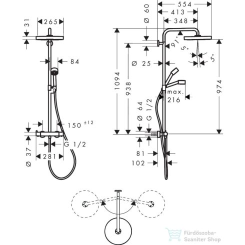 Hansgrohe AXOR ONE 280 termosztátos zuhanyrendszer, szálcsiszolt nikkel 48794820