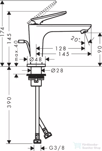 Hansgrohe AXOR CITTERIO C 90 hidegindításos mosdó csaptelep automata leeresztővel, polírozott fekete króm 49010330