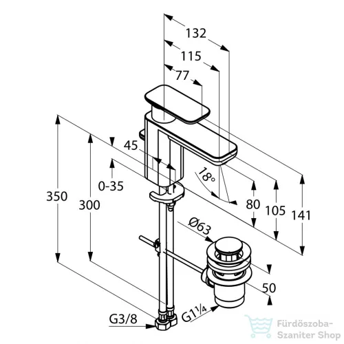Kludi E2 egykaros mosdó csaptelep NA15, automata leeresztővel, króm 490230575