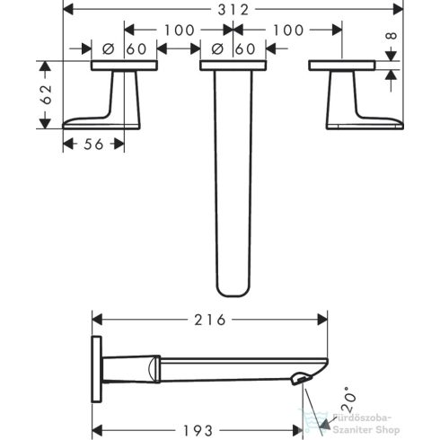 Hansgrohe AXOR Citterio C falsík alatti mosdó csaptelep 19 cm-es kifolyóval,nem zárható leeresztővel,rombuszmetszéses fogantyúval,alaptest nélkül,szálcsiszolt bronz 49071140