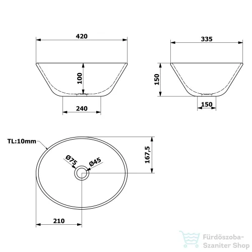 AQUALINE kerámiamosdó, 42x15x34cm (49412)
