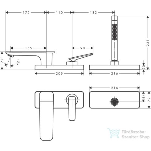 Hansgrohe AXOR CITTERIO C 3 üléses kádtöltő csaptelep zuhanyszettel,alaptest nélkül,szálcsiszolt nikkel 49430820