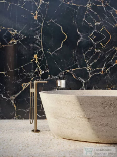 Hansgrohe AXOR CITTERIO C szabadon álló kádtöltő csaptelep zuhanyszettel, négyszög metszéses fogantyúval, alaptest nélkül, szálcsiszolt bronz 49441140