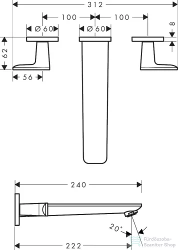 Hansgrohe AXOR CITTERIO C falsík alatti kádtöltő csaptelep zuhany csatlakozó és alaptest nélkül,króm 49482000