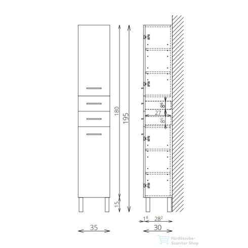 TBoss Tera F180 2A2F kiegészítő szekrény, balos nyitással 4992302080147