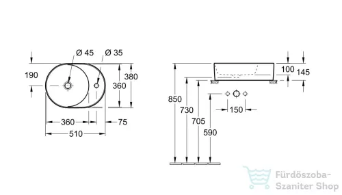 Villeroy & Boch Collaro 51x38 cm-es ráültethető mosdó 1 csaplyukkal 4A15 51 01 ( 4A155101 )