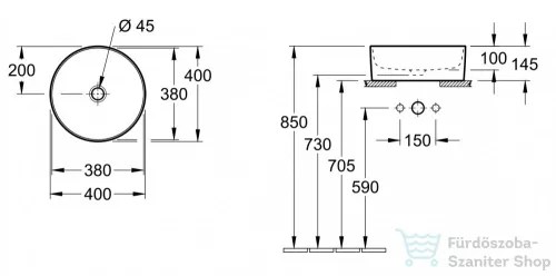 Villeroy & Boch Collaro 40 cm-es ráültethető mosdó, Ceramic Plus bevonat 4A18 40 R1 ( 4A1840R1 )