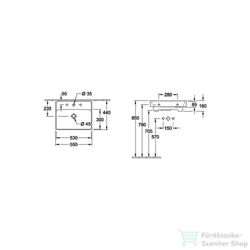 Villeroy & Boch Collaro 55x44 cm-es mosdó 1 csaplyukkal, CeramicPlus felülettel 4A33 55 R1 ( 4A3355R1 )