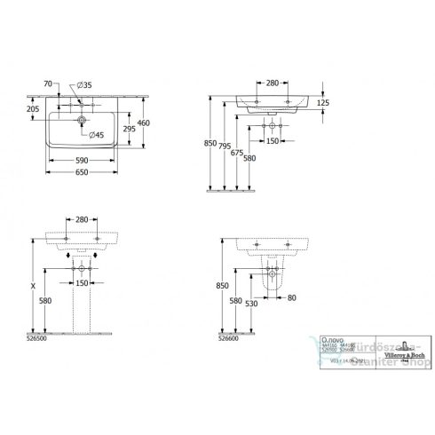 Villeroy & Boch O.Novo 65x46 cm-es mosdó 4A41 66 01 ( 4A416601 )