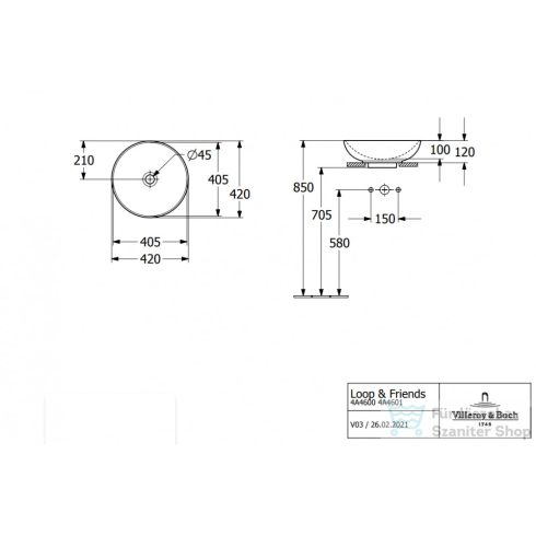 Villeroy & Boch Loop & Friends 42cm-es ráültethető mosdó túlfolyóval, fehér színben, Ceramic Plus bevonat 4A46 00 R1 ( 4A4600R1 )