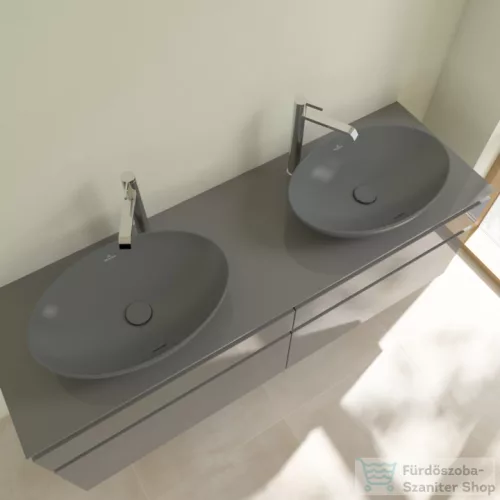 Villeroy & Boch Loop & Friends 56x38 ráültethető mosdó túlfolyó nélkül, grafit színben, Ceramic Plus bevonat 4A47 01 i4 ( 4A4701i4 )