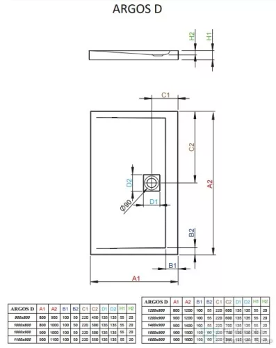 Radaway Argos D 120x80 szögletes zuhanytálca R399 szögletes zuhanyszifonnal 4AD812-01