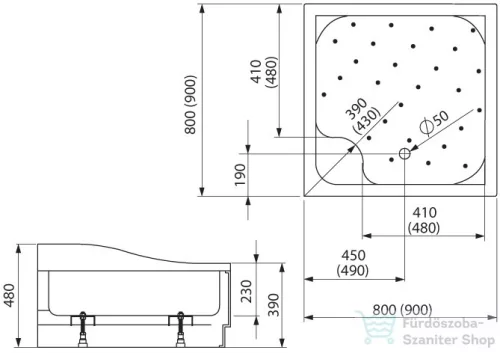 Radaway Korfu C 90x90 szögletes magasított zuhanytálca 4C99400-03