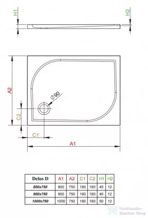Radaway Delos D 80x75 szögletes zuhanytálca ST 90 zuhanyszifonnal 4D87545-03