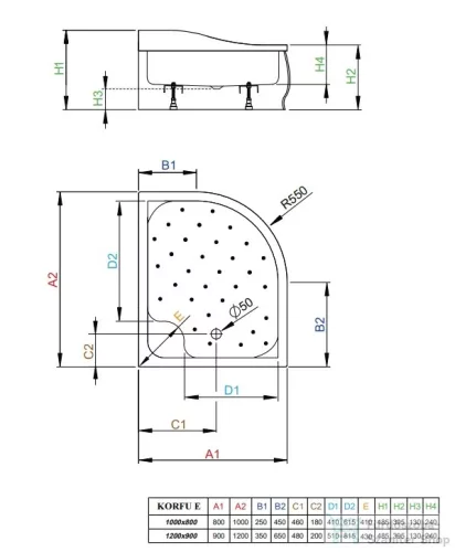 Radaway Korfu E 100x80 íves aszimmetrikus magasított zuhanytálca balos 4E81400-03L