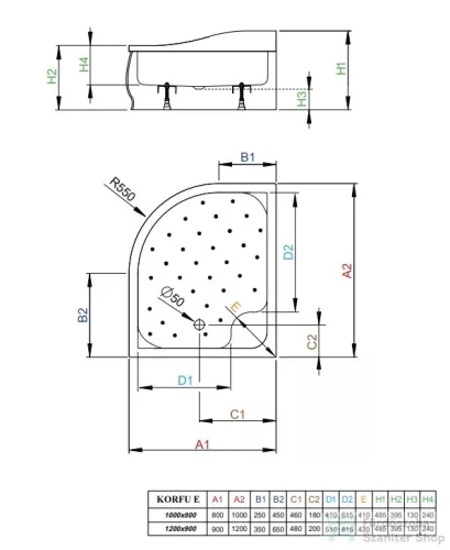 Radaway Korfu E 100x80 íves aszimmetrikus magasított zuhanytálca jobbos 4E81400-03R