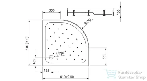 Radaway Rodos A 80x80 íves zuhanytálca ST 90 zuhanyszifonnal 4P88155-03