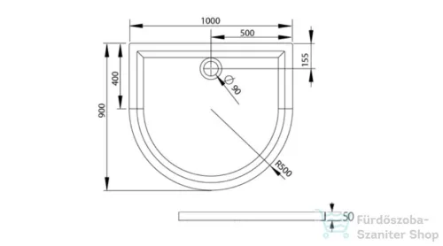 Radaway Delos P 100x90 félköríves zuhanytálca ST 90 zuhanyszifonnal 4Z19035-03N