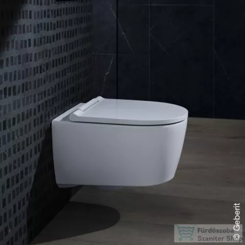 Geberit One fali wc mélyöblítésű, Turboflush, króm díszcsíkos wc ülőkével 500.202.01.1