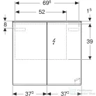 Geberit OPTION PLUS 75x70 cm-es 2 ajtós tükrös szekrény LED világítással,külső/belső tükörrel 500.206.00.1