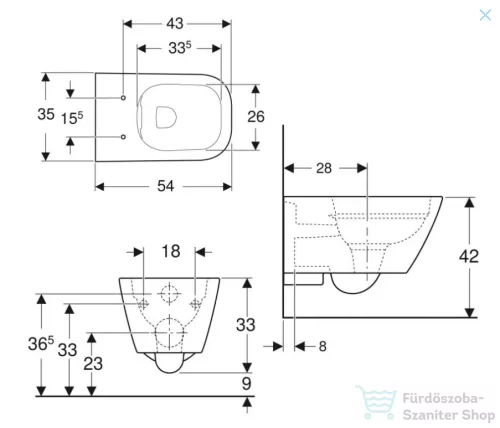 Geberit Smyle Square Rimfree fali wc 500.208.01.1