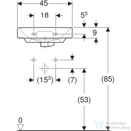 Geberit SMYLE SQUARE 45x36 cm-es mosdó,fehér 500.222.01.1