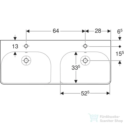 Geberit SMYLE SQUARE 120x48 cm-es két medencés mosdó,fehér 500.223.01.1