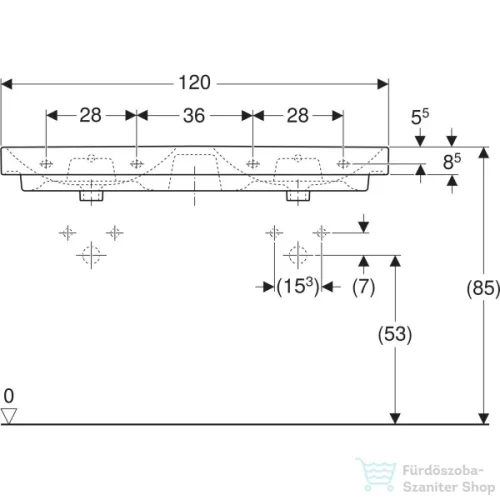 Geberit SMYLE SQUARE 120x48 cm-es két medencés mosdó csaplyuk nélkül,fehér 500.224.01.1