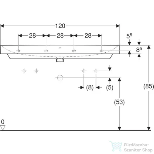 Geberit SMYLE SQUARE 120x48 cm-es mosdó 1 csaplyukkal,fehér 500.226.01.1