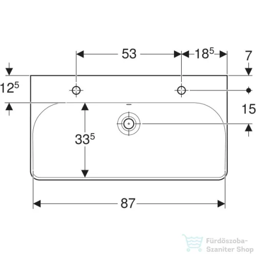 Geberit SMYLE SQUARE 90x48 cm-es mosdó 2 csaplyukkal,fehér 500.252.01.1