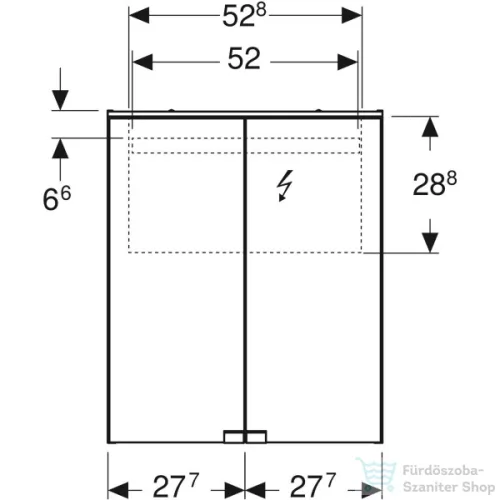 Geberit OPTION BASIC 56x67,7 cm-es 2 ajtós tükrös szekrény LED világítással,matt fehér 500.258.00.1