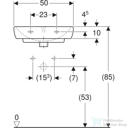 Geberit SELNOVA SQUARE 50x42 cm-es mosdó csaplyuk nélkül,fehér 500.301.01.7