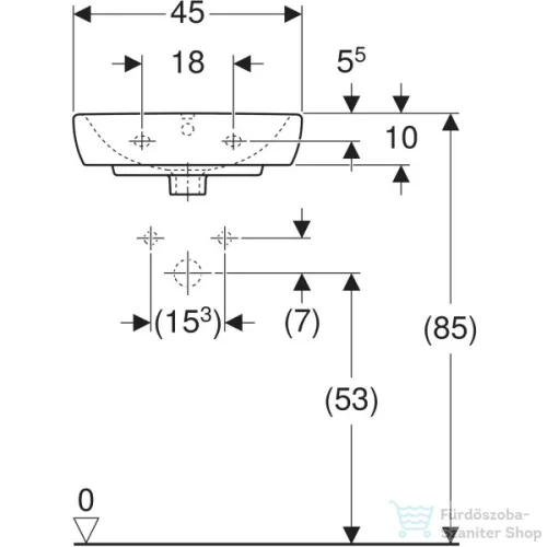 Geberit SELNOVA SQUARE 45x35 cm-es mosdó 1 csaplyukkal,fehér 500.322.01.7