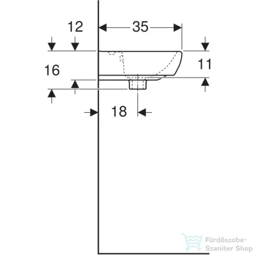 Geberit SELNOVA SQUARE 45x35 cm-es mosdó 1 csaplyukkal,fehér 500.322.01.7