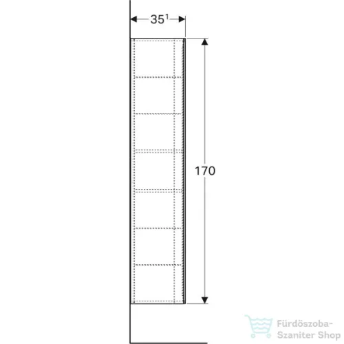 Geberit Xeno² 40x35,1x170 cm-es 1 ajtós oldalsó szekrény belső tükörrel,fényes fehér 500.503.01.1