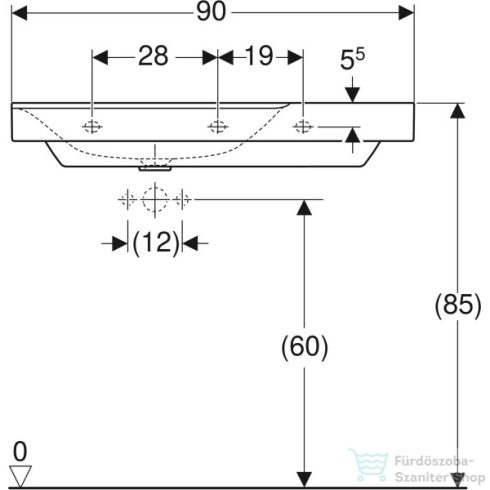Geberit XENO² 90x48 cm-es mosdó jobb oldali pakolófelülettel,csaplyuk-és túlfolyó nélkül,KeraTect mázzal,fehér 500.534.01.1