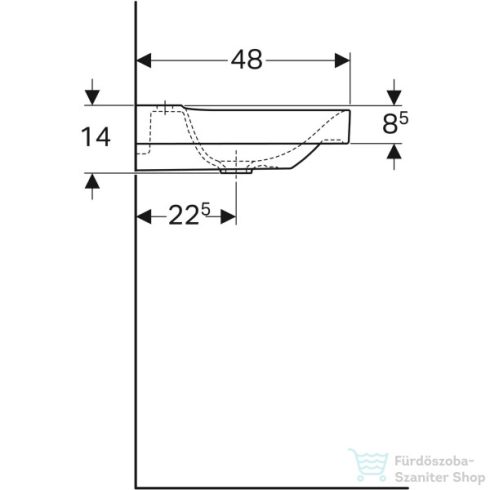 Geberit XENO² 90x48 cm-es mosdó jobb oldali pakolófelülettel,csaplyuk-és túlfolyó nélkül,KeraTect mázzal,fehér 500.534.01.1