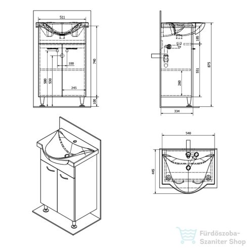 AQUALINE KERAMIA FRESH mosdótartó szekrény, 51x74x34cm, fehér 50057