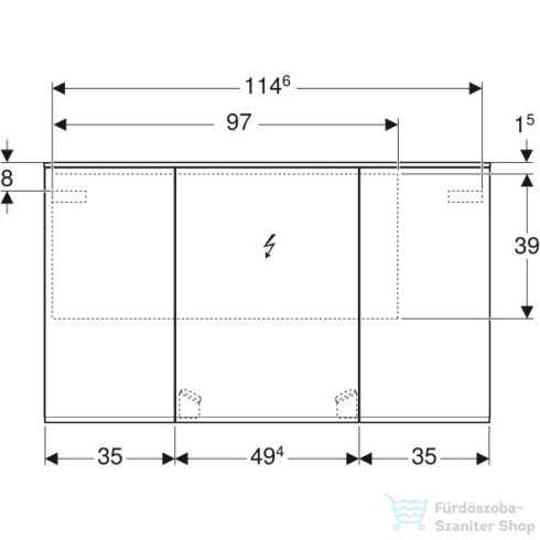 Geberit OPTION PLUS 120x70 cm-es 3 ajtós tükrös szekrény LED világítással,külső/belső tükörrel 500.592.00.1