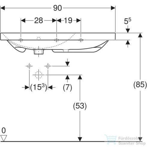 Geberit ACANTO 90x48 cm-es mosdó csaplyuk nélkül,fehér 500.626.01.2