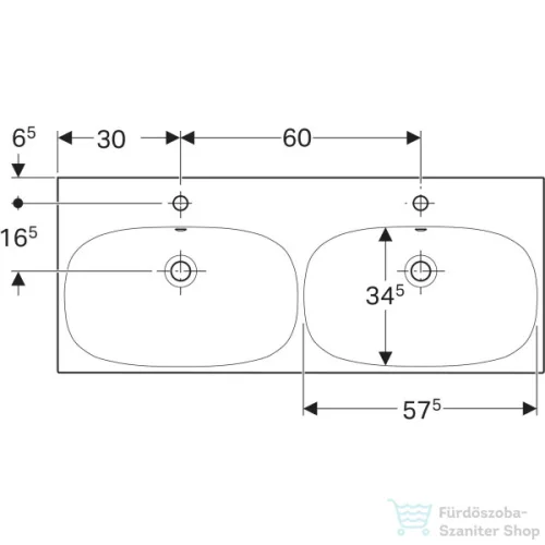 Geberit ACANTO 120x48 cm-es kétmedencés mosdó,fehér 500.627.01.2