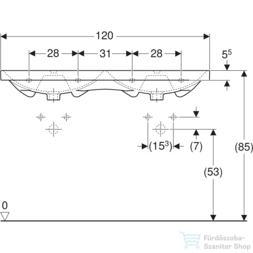 Geberit ACANTO 120x48 cm-es kétmedencés mosdó,fehér 500.627.01.2