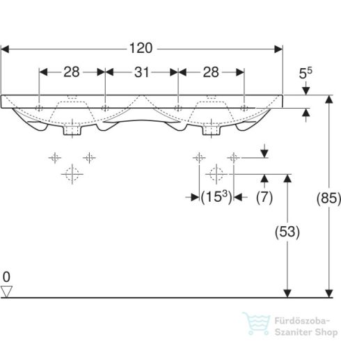 Geberit ACANTO 120x48 cm-es kétmedencés mosdó csaplyuk nélkül,fehér 500.628.01.2
