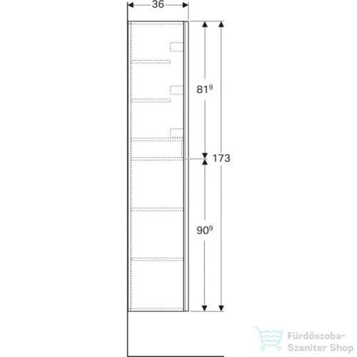 Geberit ACANTO 45x17,4x173 cm-es 1 ajtós magas szekrény,fényes fehér/üveg 500.637.01.2