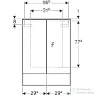 Geberit ACANTO 59,5x83 cm-es kétajtós tükrös szekrény LED-világítással,fakó tölgy 500.644.00.2